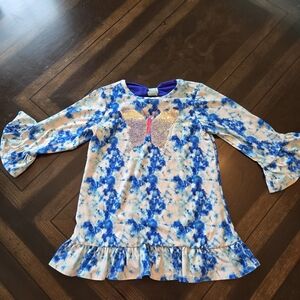Rare Editions Girls Blue Tie-Dye Top w/ Silver Sequin Butterfly | Size 6